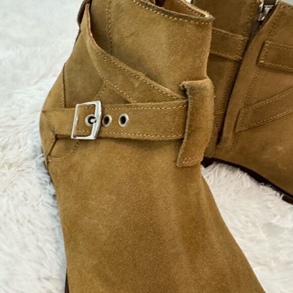 Zara Men's Leather Tan Suede Buckled Ankle Boots Size 40 US 7 - Picture 3 of 10